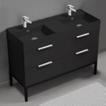 Nameeks DERIN384 48 Inch Bathroom Vanity With Black Sink, Double Sink, Modern, Floor Standing, Matte Black